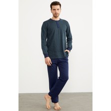 Sementa Desenli Düğmeli Yaka Pijama Takım - Lacivert