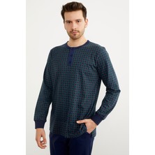 Sementa Desenli Düğmeli Yaka Pijama Takım - Lacivert