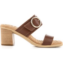 Muya Koza Anatomik Taban Topuklu Tokalı Kadın Terlik Taba