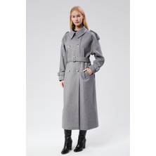 Bolivente Kuşaklı Oversize Kaşe Kaban