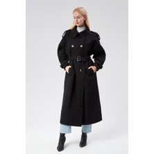 Bolivente Kuşaklı Oversize Kaşe Kaban