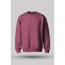Hvit Stein Gül Kurusu Bisiklet Yaka Oversize Şardonlu Basic Unisex Sweatshirt
