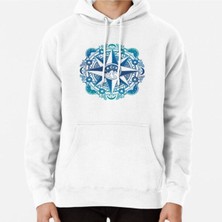 Hvit Stein Journey To Moon Mountain Turquoise Navy Ombré Compass Rose Nature Mandala Baskılı Sweatshirt