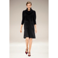 Escada  Balıkçı Yaka Cepli Yarım Kol Siyah Yün Elbise
