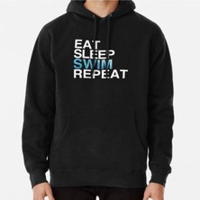 Hvit Stein Eat Sleep Swim Repeat| Swimmer Swimming Baskılı Sweatshirt