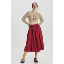 Beli Lastikli Hacimli Midi Boy Kloş Etek Bordo
