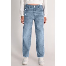 Yüksek Bel Straight Fit Düz Paça Jean Kız Çocuk Kot Pantolon