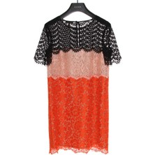 Escada  Güpürlü Renk Bloklu Sırt Pencere Detaylı Pamuklu Elbise