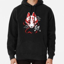 Hvit Stein Kitsune Mask - Japanese Traditional Fox - Kanji Ink Baskılı Sweatshirt