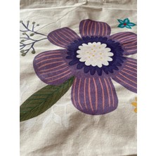 Majalis Design Mor Çiçek Desenli, Bahçe Figürlü, Çok Amaçlı El Boyaması Bez Kese/poşet, 40  x  40