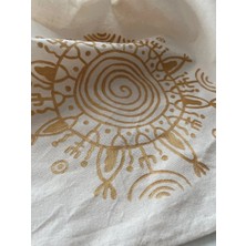 Majalis Design Mistik Güneş Desenli, Yaşam Figürlü, Altın Yaldızlı, Çok Amaçlı El Boyaması Bez Kese/poşet, 40  x  40