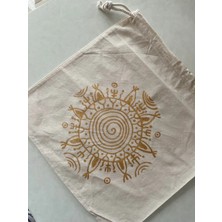 Majalis Design Mistik Güneş Desenli, Yaşam Figürlü, Altın Yaldızlı, Çok Amaçlı El Boyaması Bez Kese/poşet, 40  x  40