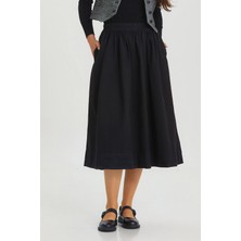 Beli Lastikli Hacimli Midi Boy Kloş Etek Siyah