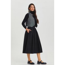 Beli Lastikli Hacimli Midi Boy Kloş Etek Siyah