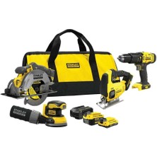 Stanley SFMCK412MDS-QW 18V 4'lü Makine Seti (Akülü Matkap Daire Testere Dekupaj Testere Ekzantrik Zımpara)