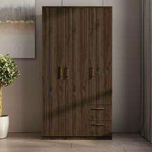 İnarch Dizayn Merlin 3 Kapaklı, Çekmeceli, Raflı Gardırop, Yatak Odası Dolap, Elbise Dolabı Istanbul Ceviz