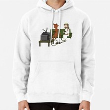Hvit Stein Jesus And Devil Playing Video Games Pixel Art Baskılı Sweatshirt