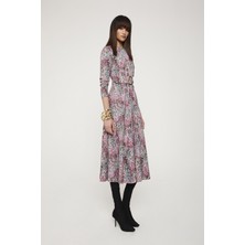 Escada  Kemerli Uzun Kollu Midi Boy Çok Renkli Elbise