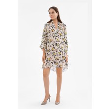 Escada Sport  Çiçekli V Yaka Astarlı Orta Boy Sarı Viskon Elbise