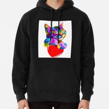 Hvit Stein Cat Love Baskılı Sweatshirt