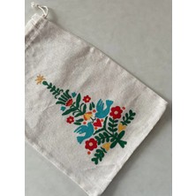 Majalis Design Yılbaşı Desenli, Ağaç Figürlü, Çok Amaçlı El Boyaması Bez Kese/poşet, 20  x  30