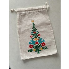 Majalis Design Yılbaşı Desenli, Ağaç Figürlü, Çok Amaçlı El Boyaması Bez Kese/poşet, 20  x  30