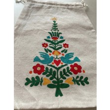 Majalis Design Yılbaşı Desenli, Ağaç Figürlü, Çok Amaçlı El Boyaması Bez Kese/poşet, 20  x  30