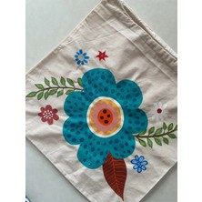 Majalis Design Mavi Çiçek Desenli, Bahçe Figürlü, Çok Amaçlı El Boyaması Bez Kese/poşet, 40X40