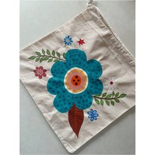 Majalis Design Mavi Çiçek Desenli, Bahçe Figürlü, Çok Amaçlı El Boyaması Bez Kese/poşet, 40X40