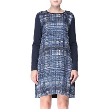 Escada  Desenli Uzun Kol Kısa Boy Mavi Elbise