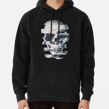 Hvit Stein Glitch Skull Mono Baskılı Sweatshirt