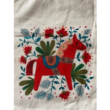 Majalis Design Yılbaşı Desenli, Kırmızı At Figürlü, Çok Amaçlı El Boyaması Bez Kese/poşet, 20  x  30