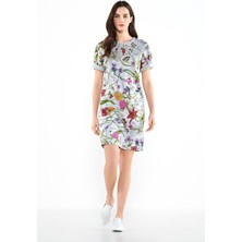 Escada Sport  Bisiklet Yaka Desenli Katlı Kol Kısa Boy Gri Elbise