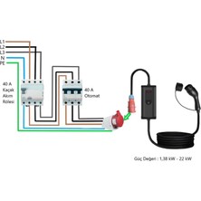 Mioji Mio FC22 3.5/22KW 16/32A 2.4 LCD Ekran IP65 Suya Dayanıklı Taşınabilir Elektrikli Araç Şarj Cihazı (Dönüştürücü Fiş Hediyeli)