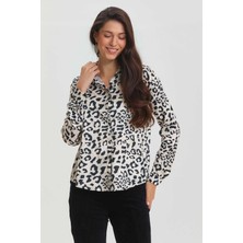 Leoplar Desenli Saten Gömlek Siyah - Gri