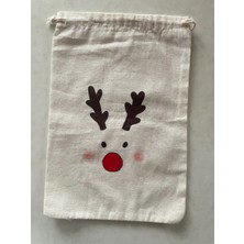 Majalis Design Yılbaşı Desenli, Geyik Figürlü, Çok Amaçlı El Boyaması Bez Kese/poşet, 20  x  30