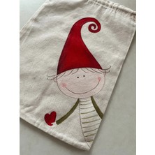 Majalis Design Yılbaşı Desenli, Sevimli Cino Figürlü, Çok Amaçlı El Boyaması Bez Kese/poşet, 20  x  30