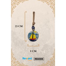 Revard Home Nazar Boncuklu Cam Işlemeli Renkli Tekne Desenli Mavi Deniz Dekoratifli Çok Amaçlı Süs Eşya 8x23 Cm