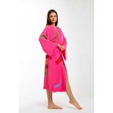 Befera Design Müslin Kimono Pamuklu Karayip Adaları Baskılı Bornoz Kaftan Sabahlık