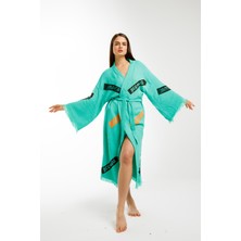 Befera Design Müslin Kimono Pamuklu Karayip Adaları Baskılı Bornoz Kaftan Sabahlık