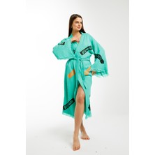 Befera Design Müslin Kimono Pamuklu Karayip Adaları Baskılı Bornoz Kaftan Sabahlık