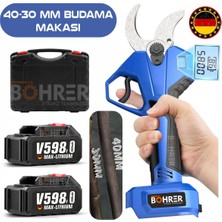 Böhrer Alman 2'li Pro 40-30 mm Çift Kademe Çift Akü V258 Yağlı Budama Makası ve Budama Testeresi Seti