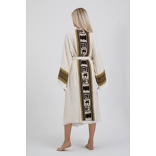 Befera Design Müslin Kimono Pamuklu Camel Deve Desenli Bornoz Kaftan Sabahlık