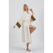 Befera Design Müslin Kimono Pamuklu Camel Deve Desenli Bornoz Kaftan Sabahlık