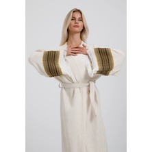 Befera Design Müslin Kimono Pamuklu Camel Deve Desenli Bornoz Kaftan Sabahlık