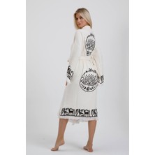 Befera Design Hitit Müslin Kimono Pamuklu Lotus Baskılı Desenli Bornoz Kaftan Sabahlık