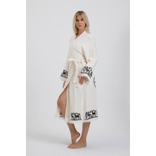 Befera Design Hitit Müslin Kimono Pamuklu Lotus Baskılı Desenli Bornoz Kaftan Sabahlık