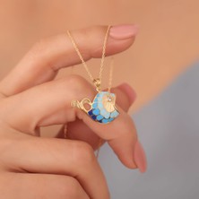 Nox Jewelry 14 Ayar Altın Kaplama Mineli Balık Kolye Turkuaz Lacivert Detaylı Figürlü Gümüş Kolye - CSNE00100