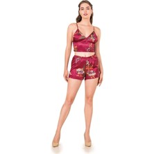 Hotflirt Moongirl Saten Şortlu Gecelik Takımı - Bordo - Xl