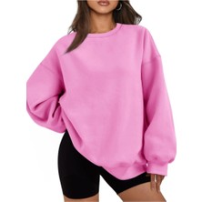 Kadın Oversize Bisiklet Yaka Basic Sweatshirt